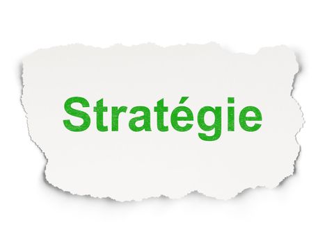 Business concept: torn paper with words Strategie(french) on Paper background, 3d render