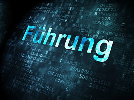 Business concept: pixelated words Fuhrung(german) on digital background, 3d render
