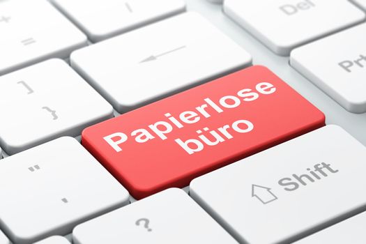 Business concept: computer keyboard with word Papierlose Buro(german), selected focus on enter button background, 3d render