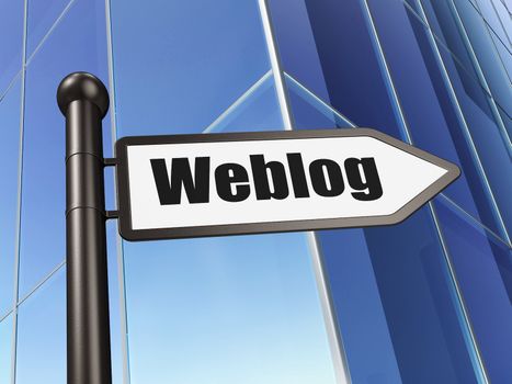 Web development concept: Weblog(german) on Building background, 3d render