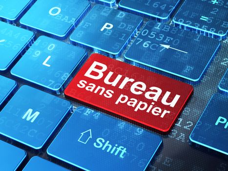 Finance concept: computer keyboard with word Bureau Sans papier(french) on enter button background, 3d render
