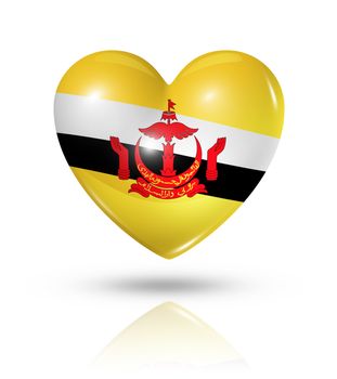 Love Brunei symbol. 3D heart flag icon isolated on white with clipping path