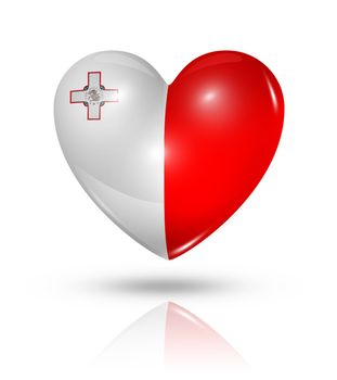 Love Malta symbol. 3D heart flag icon isolated on white with clipping path