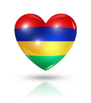 Love Mauritius symbol. 3D heart flag icon isolated on white with clipping path