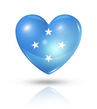 Love Micronesia symbol. 3D heart flag icon isolated on white with clipping path