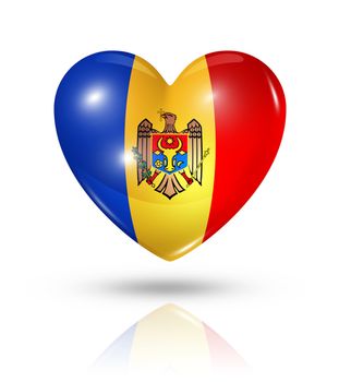 Love Moldova symbol. 3D heart flag icon isolated on white with clipping path