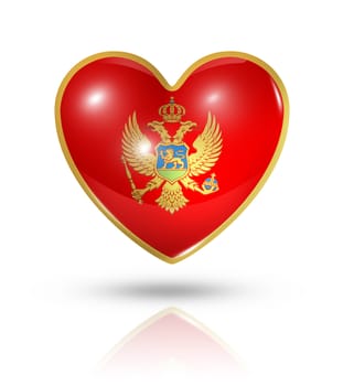 Love Montenegro symbol. 3D heart flag icon isolated on white with clipping path