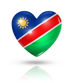 Love Namibia symbol. 3D heart flag icon isolated on white with clipping path