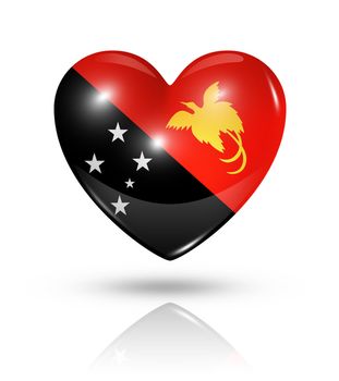 Love Papua New Guinea symbol. 3D heart flag icon isolated on white with clipping path
