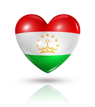 Love Tajikistan symbol. 3D heart flag icon isolated on white with clipping path