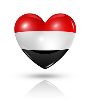 Love Yemen symbol. 3D heart flag icon isolated on white with clipping path