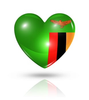 Love Zambia symbol. 3D heart flag icon isolated on white with clipping path