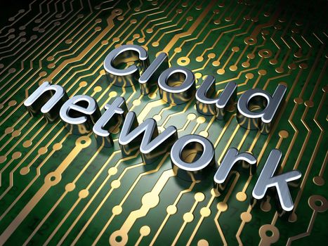 Cloud technology concept: circuit board with word Cloud Network, 3d render