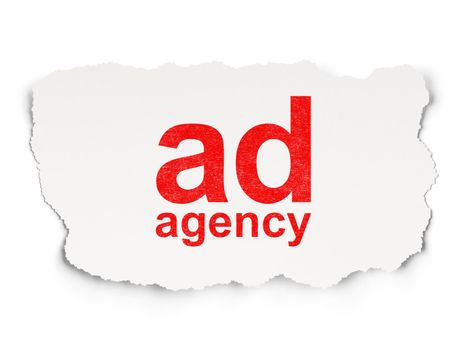 Marketing concept: torn paper with words Ad Agency on Paper background, 3d render