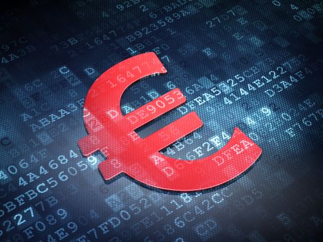 Currency concept: Red Euro on digital background, 3d render