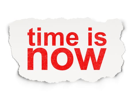 Timeline concept: torn paper with words Time is Now on Paper background, 3d render