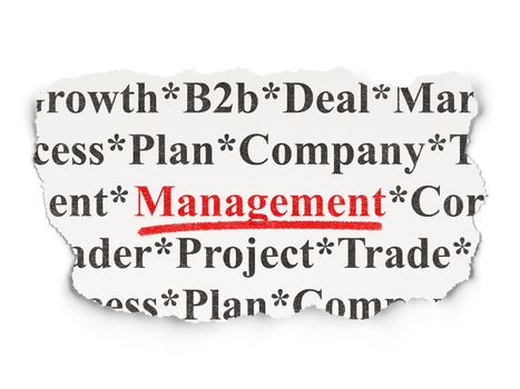 Business concept: torn newspaper with words Management on Paper background, 3d render