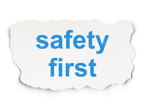 Safety concept: torn paper with words Safety First on Paper background, 3d render