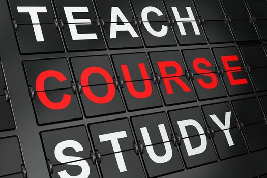 Education concept: Course on airport board background, 3d render