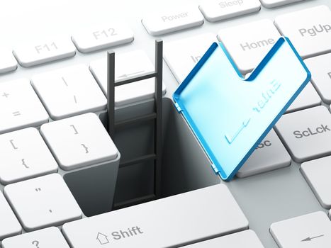 Computer keyboard with underpass and ladder uder Enter key, 3d render