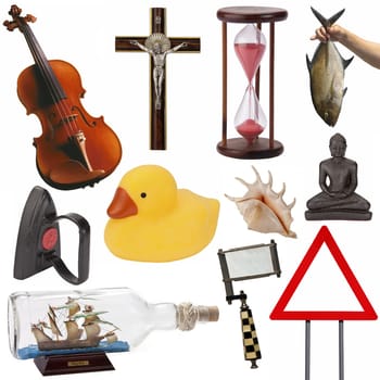 A selection of objects, items, ideas, and concepts for cutout (isolated on a white background).