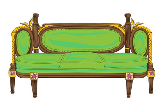 Classical style sofa hand drawn illustration, cartoon over a white background