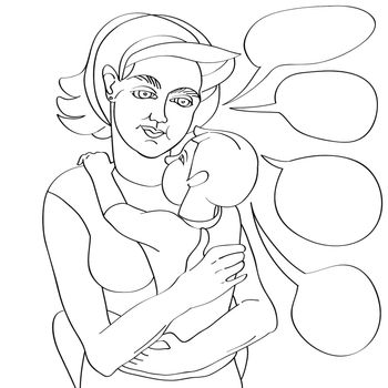 Mother and child composition, doodle illustration over white