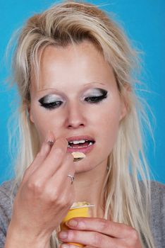 young woman eatin cream