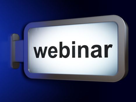 Education concept: Webinar on advertising billboard background, 3d render