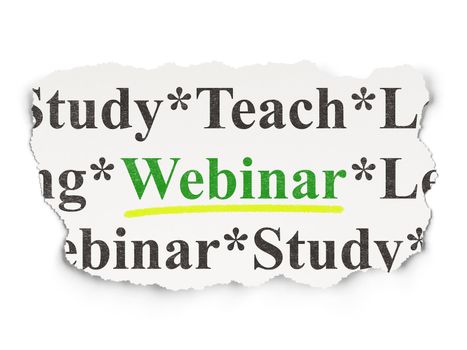 Education concept: torn newspaper with words Webinar on Paper background, 3d render