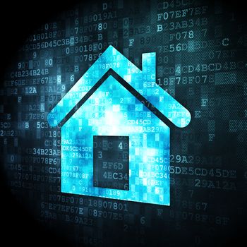 Privacy concept: pixelated Home icon on digital background, 3d render