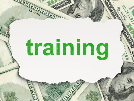 Education concept: torn paper with words Training on Money background, 3d render