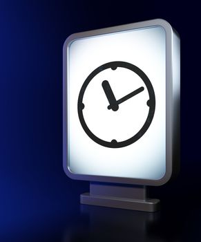 Timeline concept: Clock on advertising billboard background, 3d render