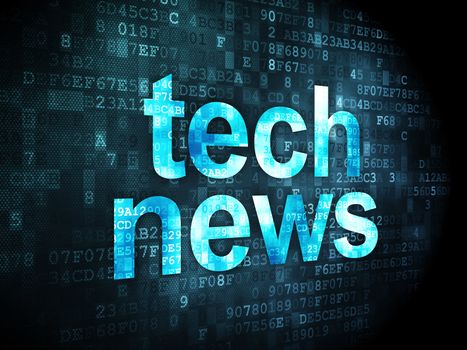 News concept: pixelated words Tech News on digital background, 3d render