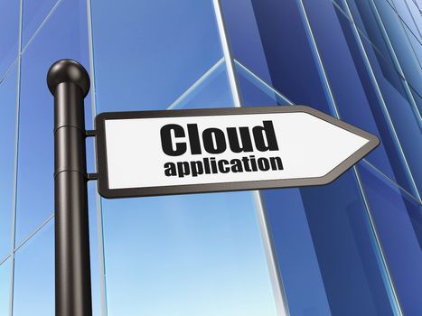 Cloud computing concept: Cloud Application on Building background, 3d render