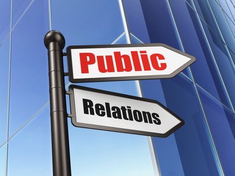 Marketing concept: Public Relations on Building background, 3d render