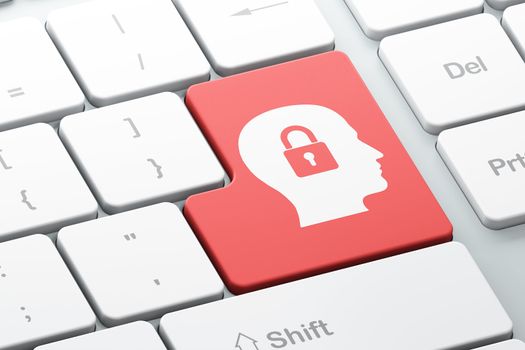 Finance concept: Enter button with Head Whis Padlock on computer keyboard background, 3d render