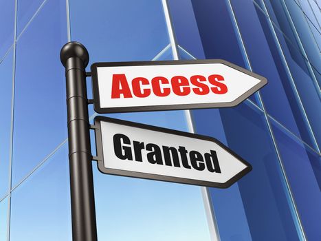 Protection concept: Access Granted on Building background, 3d render