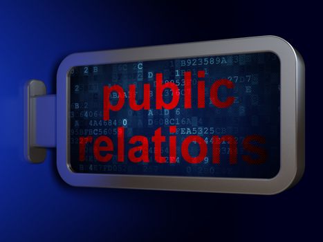 Marketing concept: Public Relations on advertising billboard background, 3d render