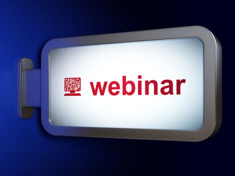 Education concept: Webinar and Computer Pc on advertising billboard background, 3d render