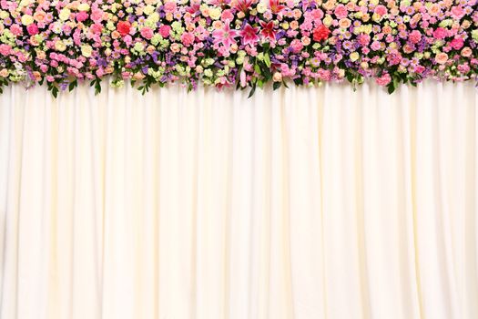 Wedding backdrop with flower and cloth