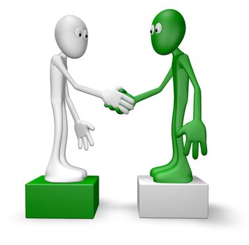 cartoon guys shake hands - 3d illustration