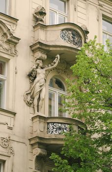 Front of the house of historic buildings in Prague, Czech Republic