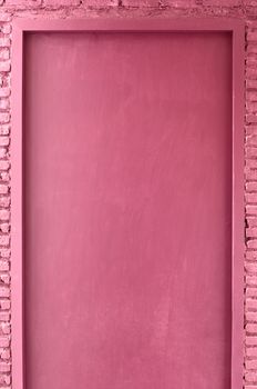 Pink color wood door around with pink color brick