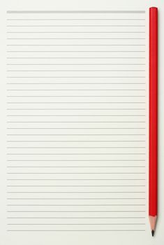 Green read note paper with thin line and red pencil