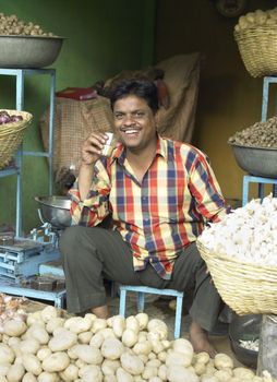 Indian Shopkeeper in Jaipur in Rajasthan in western India