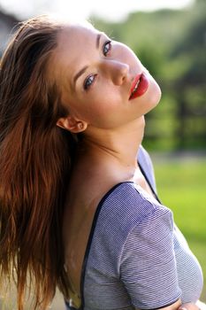 Portrait of beautiful woman outdoor