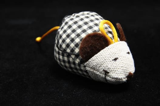 Toy Mouse Made of Cotton Cloth on a Black Background