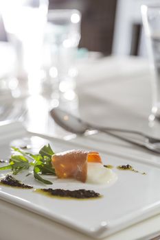 Appetizer Prosciutto serve in a fine dinning restaurant.