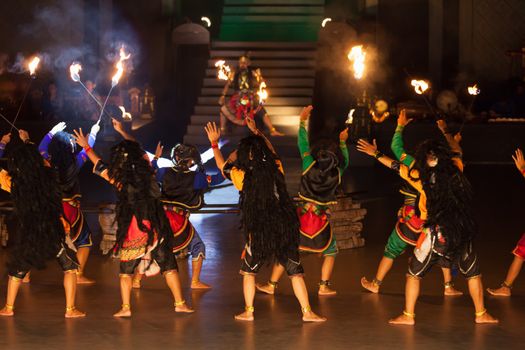 YOGYAKARTA, INDONESIA - SEP 12: Ramayana Ballet show at Prambanan temple on SEP 12, 2012  in Yogyakarta, Indonesia. It is based on epic Hindu poem and represents Javanese style, culture and music.